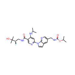 CC(C)Nc1cc(-n2ccc3cc(CNC(=O)OC(C)C)cnc32)ncc1C(=O)NC[C@@H](F)C(C)(C)O ZINC001772574148