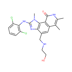 Cc1[nH]c(=O)c2c(cc(CNCCO)c3nc(Nc4c(Cl)cccc4Cl)n(C)c32)c1C ZINC000013494050