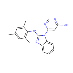 Cc1cc(C)c(Nc2nc3ccccc3n2-c2cc(N)ncn2)c(C)c1 ZINC000034803566