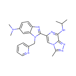 Cc1nnc2c(NC(C)C)nc(-c3nc4ccc(N(C)C)cc4n3Cc3ccccn3)cn12 ZINC000209401045