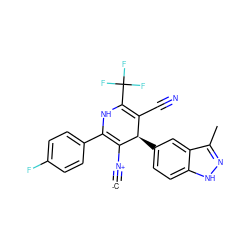 [C-]#[N+]C1=C(c2ccc(F)cc2)NC(C(F)(F)F)=C(C#N)[C@H]1c1ccc2[nH]nc(C)c2c1 ZINC000261148434