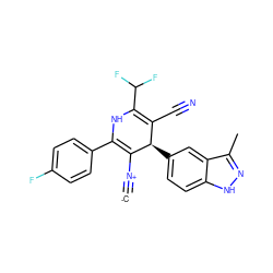 [C-]#[N+]C1=C(c2ccc(F)cc2)NC(C(F)F)=C(C#N)[C@H]1c1ccc2[nH]nc(C)c2c1 ZINC000261088235