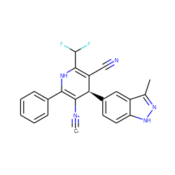 [C-]#[N+]C1=C(c2ccccc2)NC(C(F)F)=C(C#N)[C@H]1c1ccc2[nH]nc(C)c2c1 ZINC000261118335