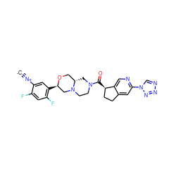 [C-]#[N+]c1cc([C@@H]2CN3CCN(C(=O)[C@@H]4CCc5cc(-n6cnnn6)ncc54)C[C@H]3CO2)c(F)cc1F ZINC000473179667