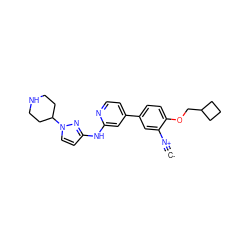 [C-]#[N+]c1cc(-c2ccnc(Nc3ccn(C4CCNCC4)n3)c2)ccc1OCC1CCC1 ZINC000230583034