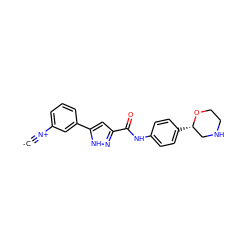 [C-]#[N+]c1cccc(-c2cc(C(=O)Nc3ccc([C@H]4CNCCO4)cc3)n[nH]2)c1 ZINC000473182553