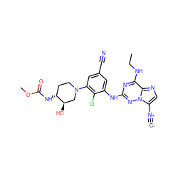 [C-]#[N+]c1cnc2c(NCC)nc(Nc3cc(C#N)cc(N4CC[C@@H](NC(=O)OC)[C@H](O)C4)c3Cl)nn12 ZINC000169711948