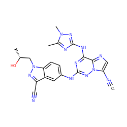 [C-]#[N+]c1cnc2c(Nc3nc(C)n(C)n3)nc(Nc3ccc4c(c3)c(C#N)nn4C[C@@H](C)O)nn12 ZINC000169711957