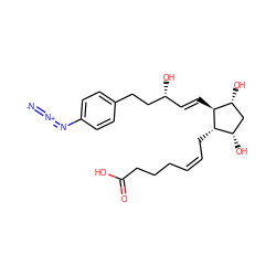 [N-]=[N+]=Nc1ccc(CC[C@H](O)/C=C/[C@H]2[C@H](O)C[C@H](O)[C@@H]2C/C=C\CCCC(=O)O)cc1 ZINC000026579510