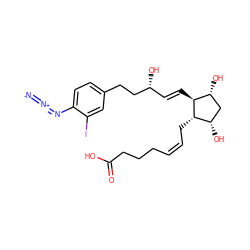 [N-]=[N+]=Nc1ccc(CC[C@H](O)/C=C/[C@H]2[C@H](O)C[C@H](O)[C@@H]2C/C=C\CCCC(=O)O)cc1I ZINC000026578445