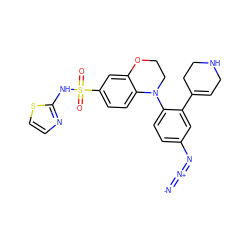 [N-]=[N+]=Nc1ccc(N2CCOc3cc(S(=O)(=O)Nc4nccs4)ccc32)c(C2=CCNCC2)c1 ZINC000205729906