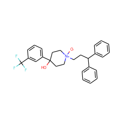 [O-][N+]1(CCC(c2ccccc2)c2ccccc2)CCC(O)(c2cccc(C(F)(F)F)c2)CC1 ZINC000028384286