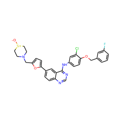 [O-][S+]1CCN(Cc2ccc(-c3ccc4ncnc(Nc5ccc(OCc6cccc(F)c6)c(Cl)c5)c4c3)o2)CC1 ZINC000034800091