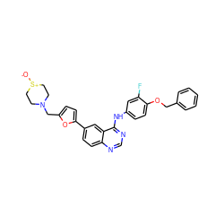 [O-][S+]1CCN(Cc2ccc(-c3ccc4ncnc(Nc5ccc(OCc6ccccc6)c(F)c5)c4c3)o2)CC1 ZINC000034800119