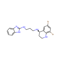 Brc1cc(Br)c2c(c1)[C@H](NCCCNc1nc3ccccc3[nH]1)CCN2 ZINC000003927457