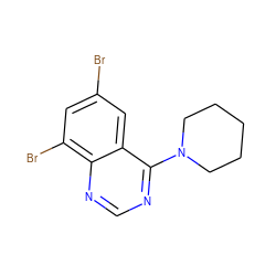 Brc1cc(Br)c2ncnc(N3CCCCC3)c2c1 ZINC000002374890