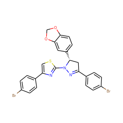 Brc1ccc(C2=NN(c3nc(-c4ccc(Br)cc4)cs3)[C@H](c3ccc4c(c3)OCO4)C2)cc1 ZINC000095595291