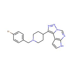 Brc1ccc(CN2CCC(c3nnn4cnc5[nH]ccc5c34)CC2)cc1 ZINC001772592318