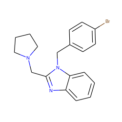 Brc1ccc(Cn2c(CN3CCCC3)nc3ccccc32)cc1 ZINC000027789161