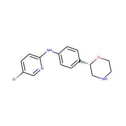 Brc1ccc(Nc2ccc([C@H]3CNCCO3)cc2)nc1 ZINC000149962252