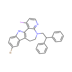 Brc1ccc2[nH]c3c(c2c1)CCN(CC(c1ccccc1)c1ccccc1)c1nccc(I)c1-3 ZINC000043015963