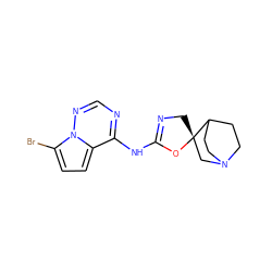 Brc1ccc2c(NC3=NC[C@@]4(CN5CCC4CC5)O3)ncnn12 ZINC000146338314