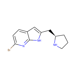 Brc1ccc2cc(C[C@H]3CCCN3)[nH]c2n1 ZINC000029130616