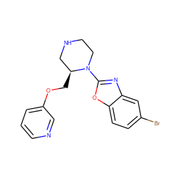 Brc1ccc2oc(N3CCNC[C@@H]3COc3cccnc3)nc2c1 ZINC000114579594