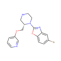 Brc1ccc2oc(N3CCNC[C@H]3COc3cccnc3)nc2c1 ZINC000114579596