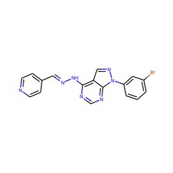 Brc1cccc(-n2ncc3c(N/N=C/c4ccncc4)ncnc32)c1 ZINC000014946171