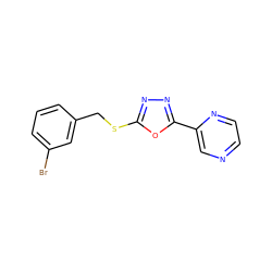 Brc1cccc(CSc2nnc(-c3cnccn3)o2)c1 ZINC000095579019