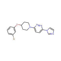 Brc1cccc(OC2CCN(c3ccc(-n4ccnc4)nn3)CC2)c1 ZINC000045392251