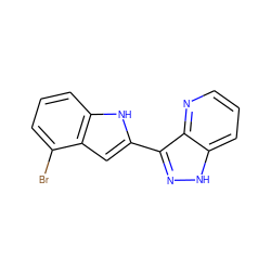 Brc1cccc2[nH]c(-c3n[nH]c4cccnc34)cc12 ZINC000064549945