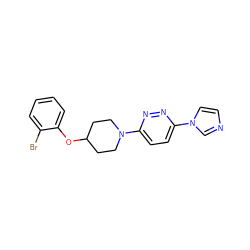 Brc1ccccc1OC1CCN(c2ccc(-n3ccnc3)nn2)CC1 ZINC000045350027