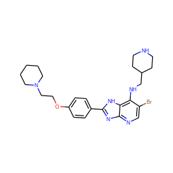 Brc1cnc2nc(-c3ccc(OCCN4CCCCC4)cc3)[nH]c2c1NCC1CCNCC1 ZINC000084597044