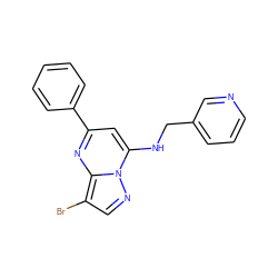 Brc1cnn2c(NCc3cccnc3)cc(-c3ccccc3)nc12 ZINC000028958699