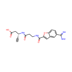 C#C[C@H](CC(=O)O)NC(=O)CCNC(=O)c1cc2cc(C(=N)N)ccc2o1 ZINC000013776170