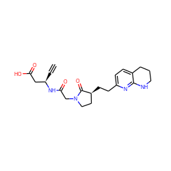 C#C[C@H](CC(=O)O)NC(=O)CN1CC[C@H](CCc2ccc3c(n2)NCCC3)C1=O ZINC000003985773