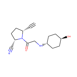 C#C[C@H]1CC[C@@H](C#N)N1C(=O)CN[C@H]1CC[C@H](O)CC1 ZINC000253677761