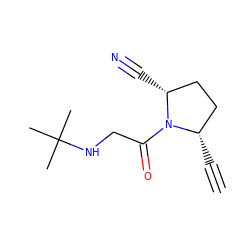 C#C[C@H]1CC[C@@H](C#N)N1C(=O)CNC(C)(C)C ZINC000014950321