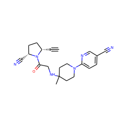 C#C[C@H]1CC[C@@H](C#N)N1C(=O)CNC1(C)CCN(c2ccc(C#N)cn2)CC1 ZINC000014950340