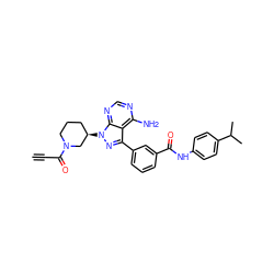 C#CC(=O)N1CCC[C@@H](n2nc(-c3cccc(C(=O)Nc4ccc(C(C)C)cc4)c3)c3c(N)ncnc32)C1 ZINC000095575741