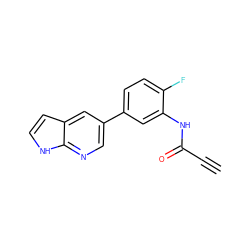 C#CC(=O)Nc1cc(-c2cnc3[nH]ccc3c2)ccc1F ZINC000221127227