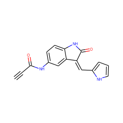 C#CC(=O)Nc1ccc2c(c1)/C(=C/c1ccc[nH]1)C(=O)N2 ZINC000072109650