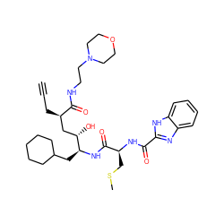 C#CC[C@H](C[C@H](O)[C@H](CC1CCCCC1)NC(=O)[C@H](CSC)NC(=O)c1nc2ccccc2[nH]1)C(=O)NCCN1CCOCC1 ZINC000026499158