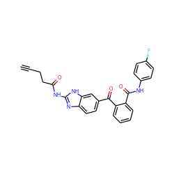 C#CCCC(=O)Nc1nc2ccc(C(=O)c3ccccc3C(=O)Nc3ccc(F)cc3)cc2[nH]1 ZINC000059049586