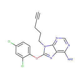 C#CCCCn1c(Oc2ccc(Cl)cc2Cl)nc2c(N)ncnc21 ZINC000299858923