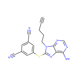 C#CCCCn1c(Sc2cc(C#N)cc(C#N)c2)nc2c(N)ncnc21 ZINC000299867328