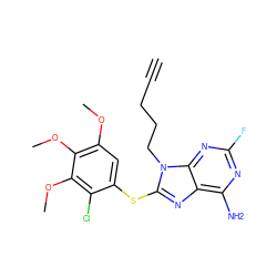 C#CCCCn1c(Sc2cc(OC)c(OC)c(OC)c2Cl)nc2c(N)nc(F)nc21 ZINC000013642802