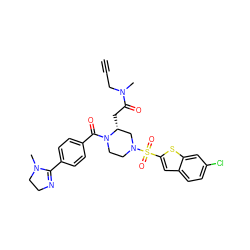 C#CCN(C)C(=O)C[C@@H]1CN(S(=O)(=O)c2cc3ccc(Cl)cc3s2)CCN1C(=O)c1ccc(C2=NCCN2C)cc1 ZINC000026183013